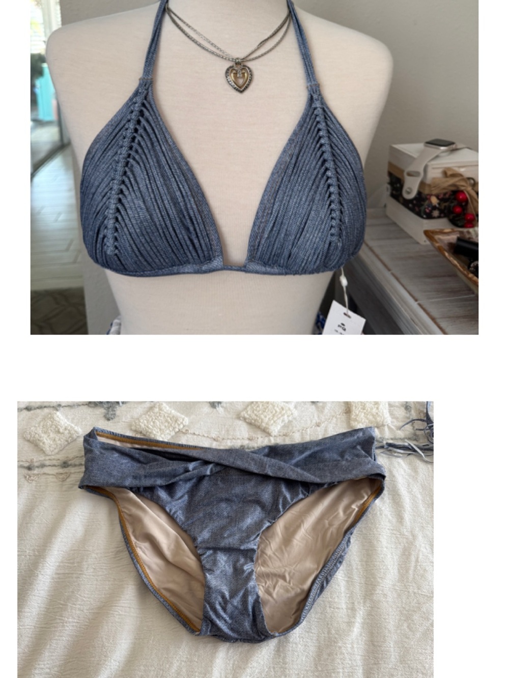 PQ Swim Blue Textured Triangle Bikini Set
Top M Bottoms S